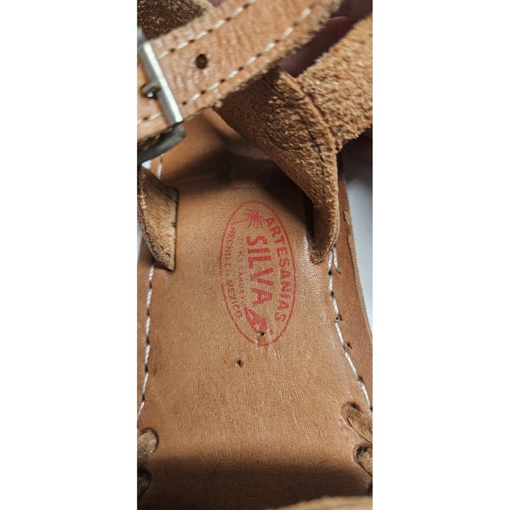 ARTESANIAS SILVA mexican handmade embossed floral dark‎ tan sandals girl Sz 1.5 - Picture 7 of 7